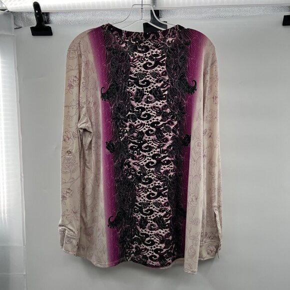 Dana Buchman Women's Floral Button Up Top Long Roll Tab Sleeve Size Medium - Picture 7 of 9